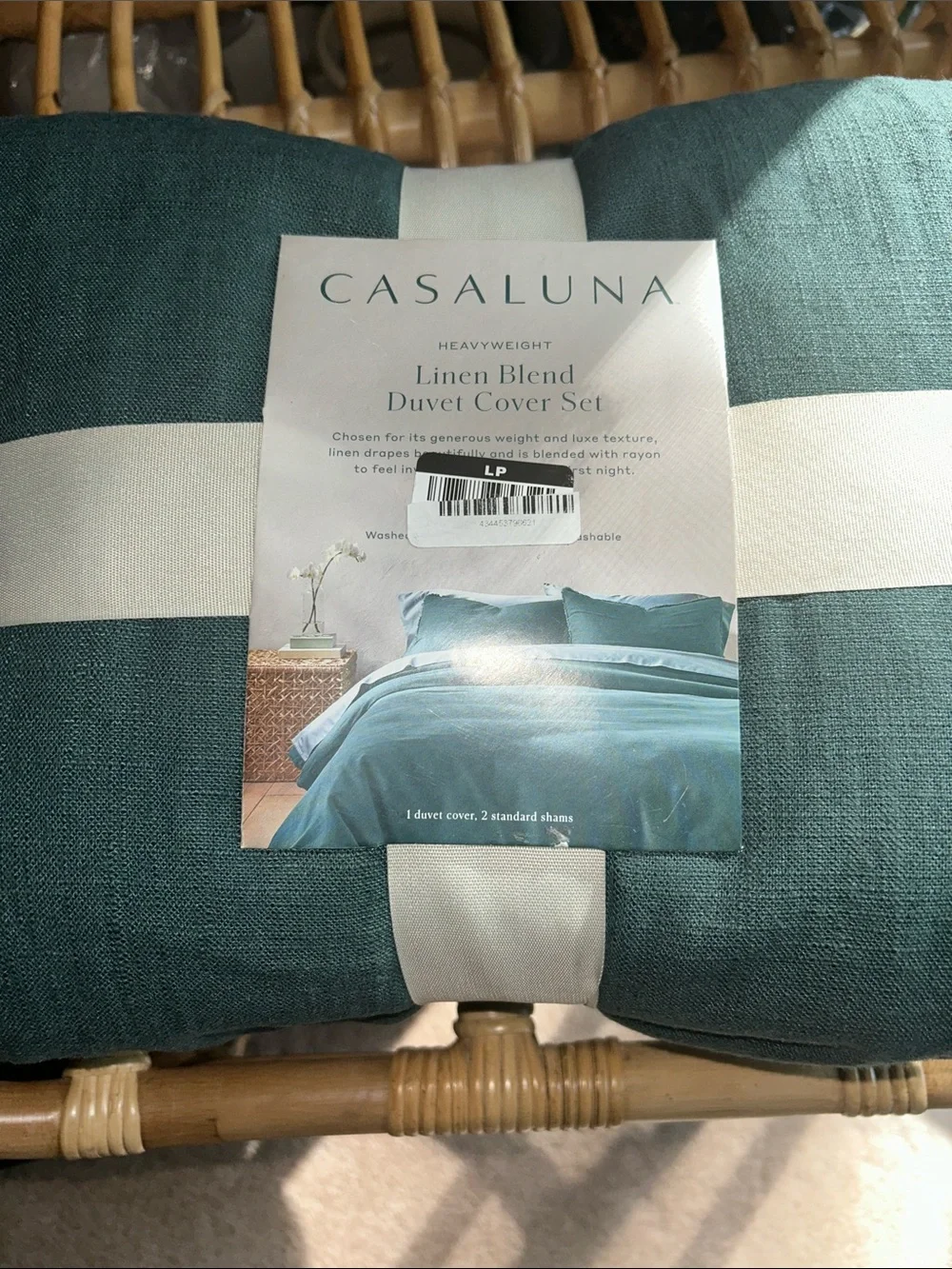 Casaluna King Dark Teal Blue Heavyweight Linen Blend Duvet Cover Set